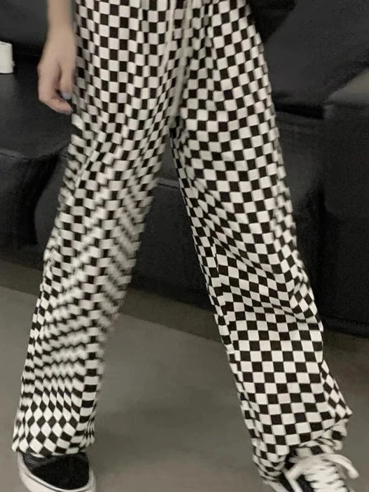 Plaid Korean Oversized Wide Leg Checked Baggy Pant