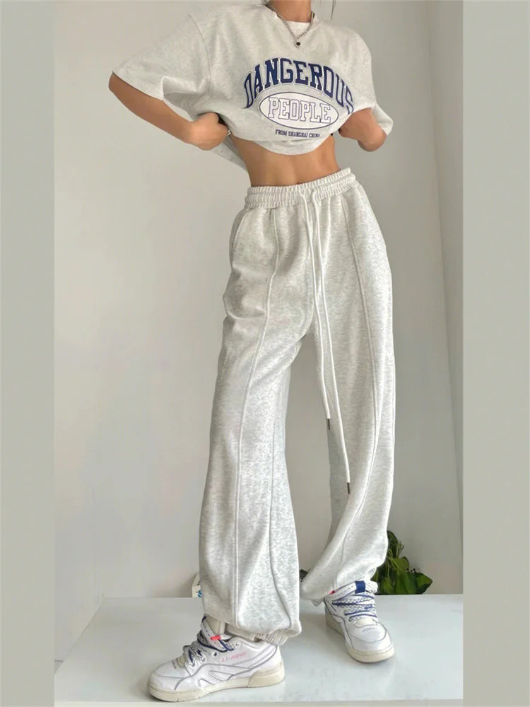 Korean Joggers Sweatpants Hip Hop Gray Wide Leg Track Pant