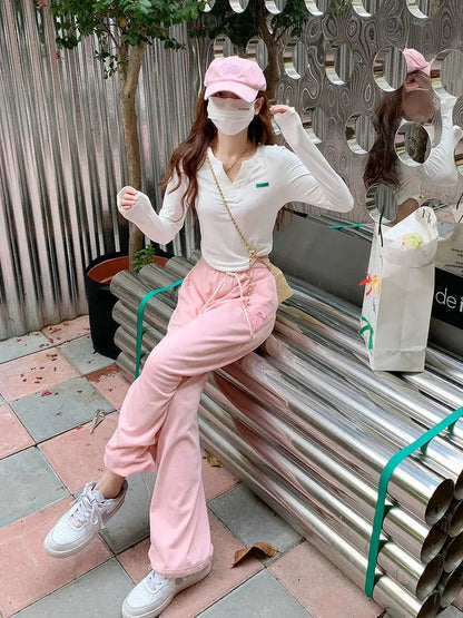 Pink Jogging Sweatpants Kawaii Letter Print Oversize Pant