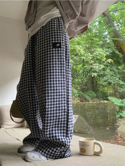 Black White Plaid Harajuku Oversize Wide Leg Pant
