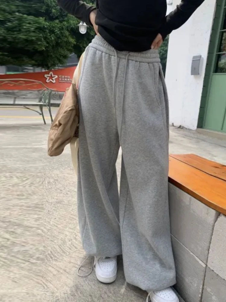 Korean Style Pink Fleece Sweatpants Y2k Winter Thick Harajuku Warm Pant