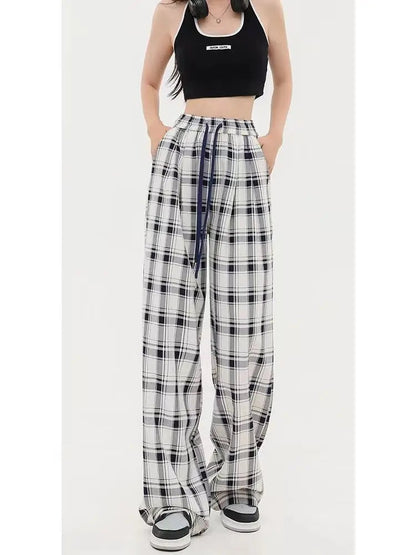 Red Plaid Y2k Korean Style Oversize Checked Baggy Sweatpants