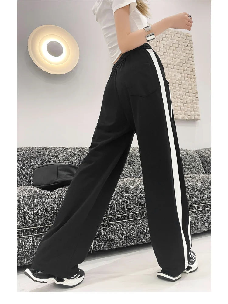Kpop Side Striped Oversize Sports Wide Leg Pants Pant