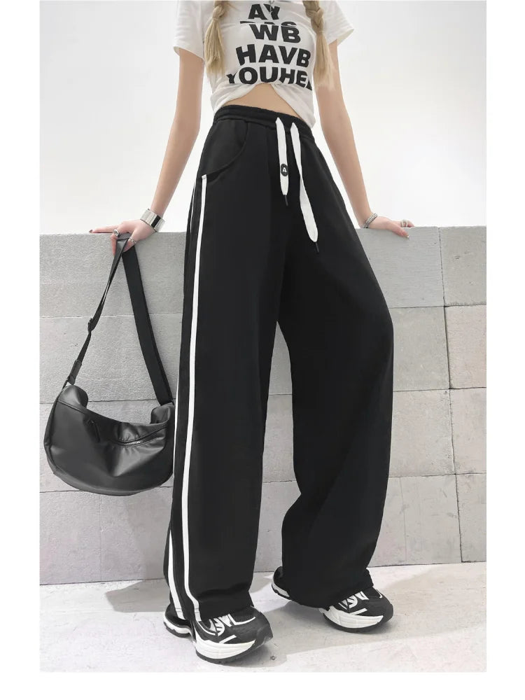 Kpop Side Striped Oversize Sports Wide Leg Pants Pant