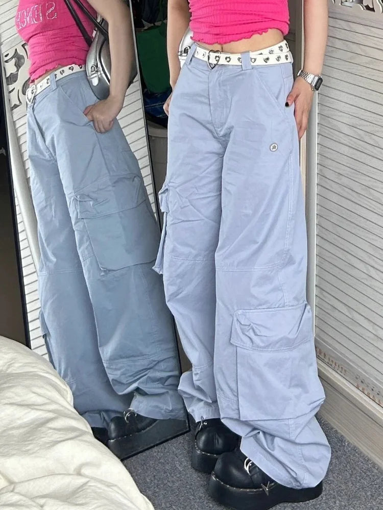 Kpop Y2k Blue Cargo Hip Hop Oversize Parachute Harajuku Wide Leg Pant