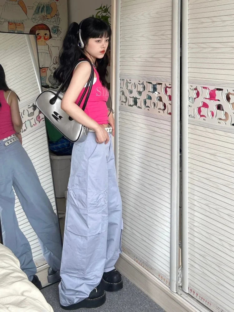 Kpop Y2k Blue Cargo Hip Hop Oversize Parachute Harajuku Wide Leg Pant