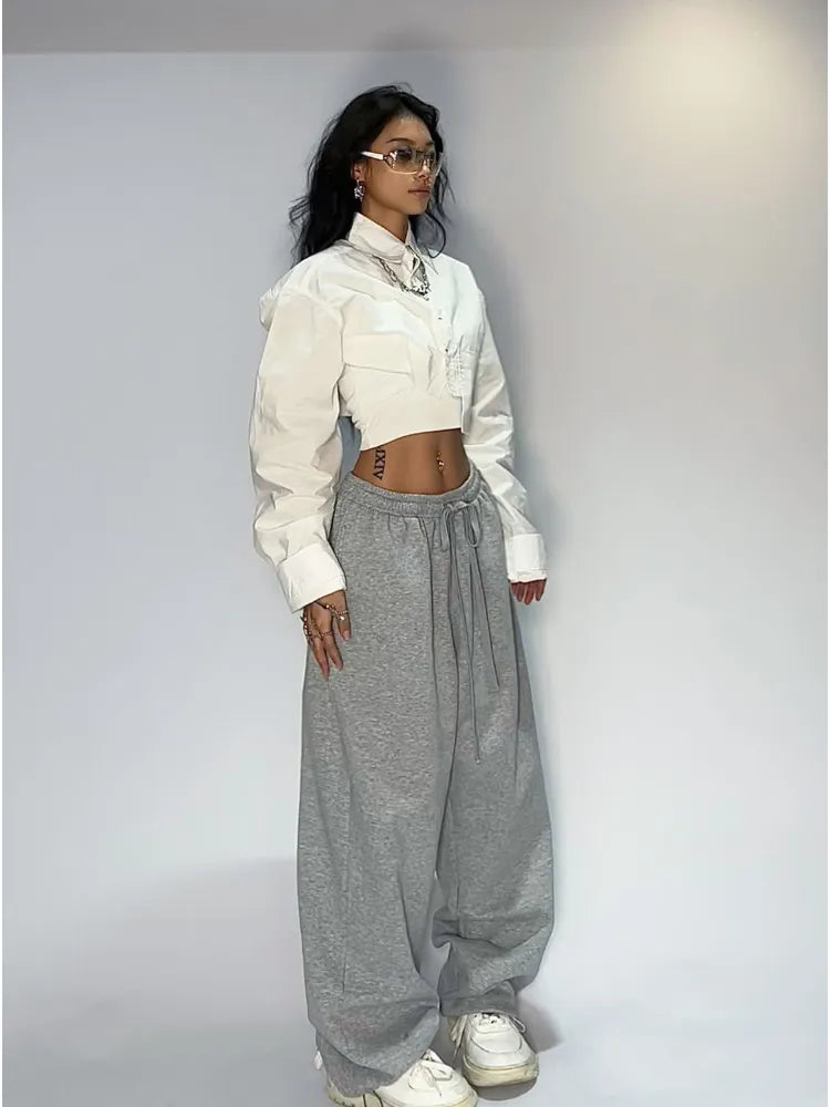 Gray Baggy Jogging Sweatpants Hippie Korean Pant