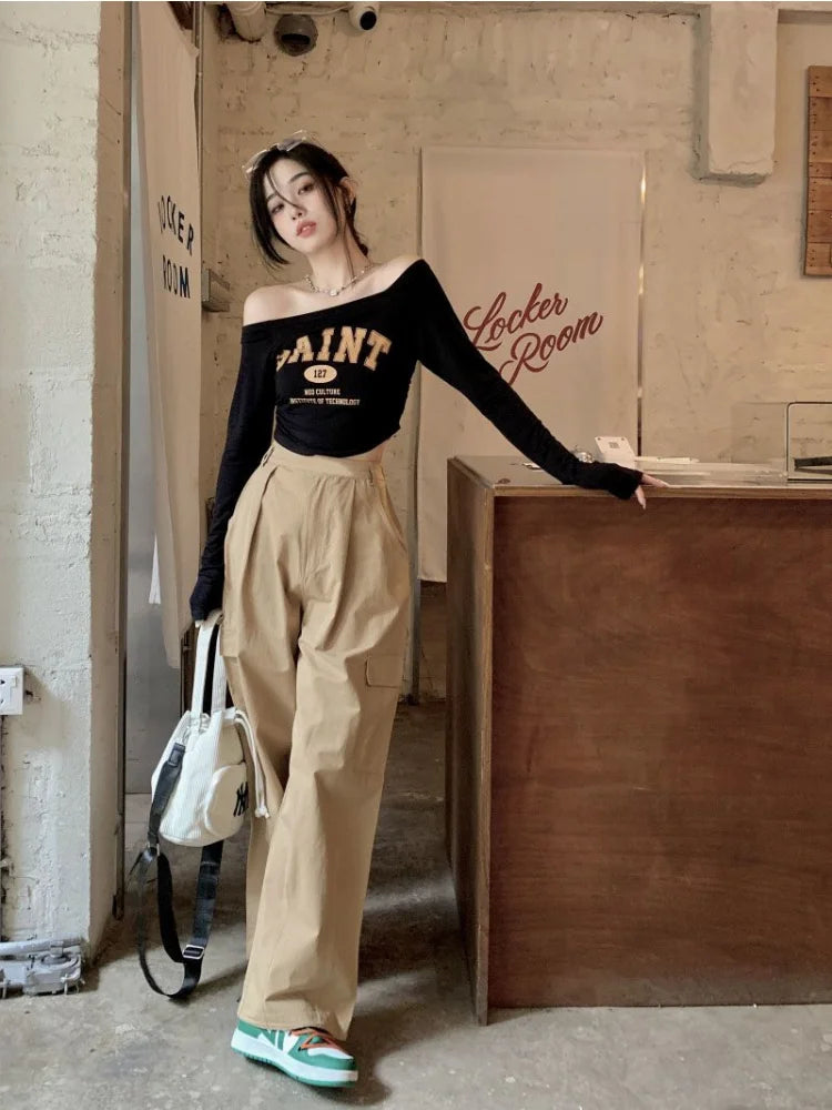 Kpop Y2k Pink Cargo Korean Oversized Wide Leg Pant