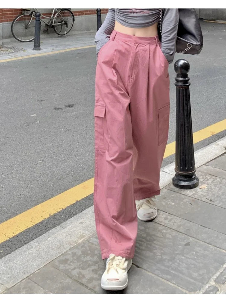 Kpop Y2k Pink Cargo Korean Oversized Wide Leg Pant