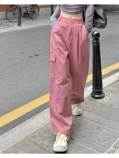 Kpop Y2k Pink Cargo Korean Oversized Wide Leg Pant