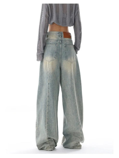 Retro Distressed Blue Baggy Y2k Grunge Wide Leg Denim Pant