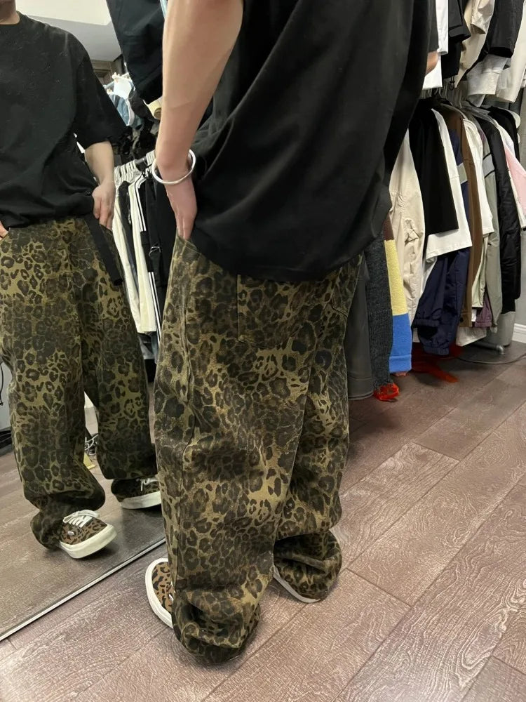 Retro Leopard Baggy Grunge Wide Leg Denim Pant