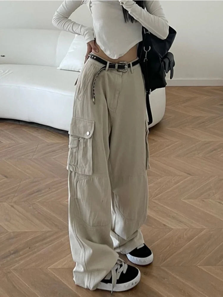 Techwear Harajuku Beige Cargo Retro Y2k Oversize Pant