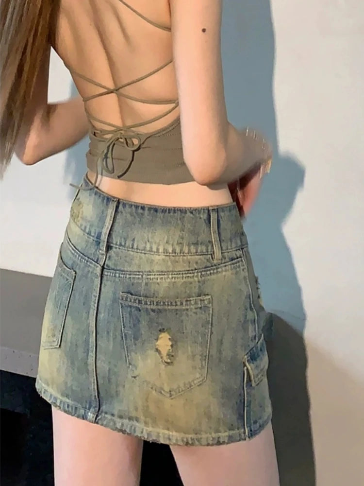 Star Rivet Pencil Denim Skirt