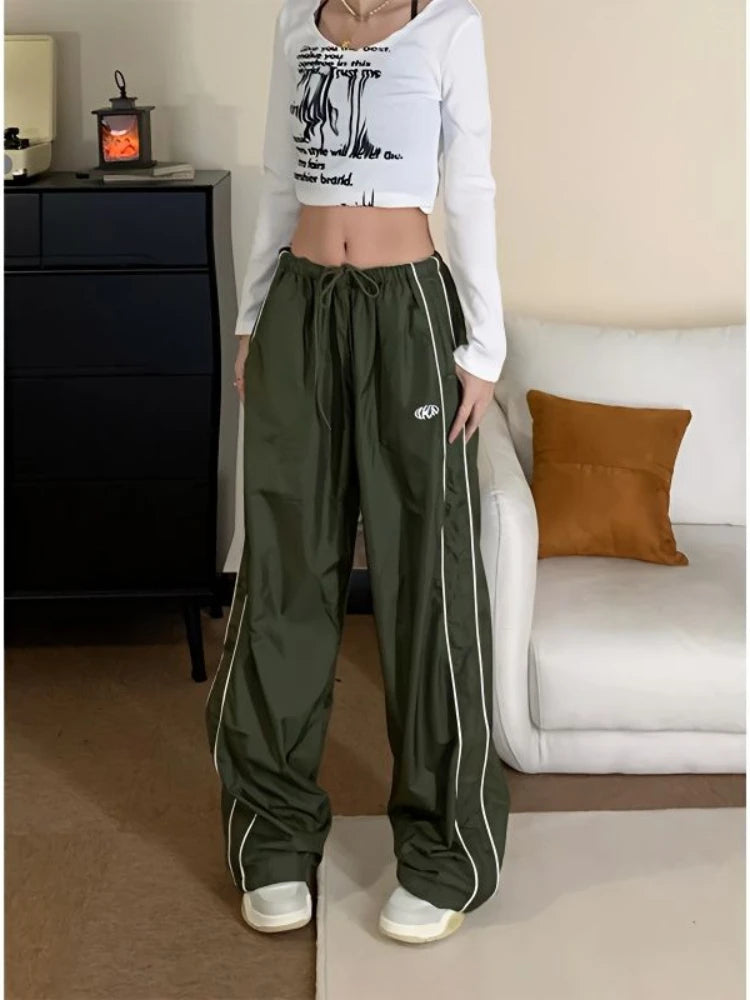 Hippie Green Sweatpants Y2k Kpop Harajuku Striped Oversized Pant