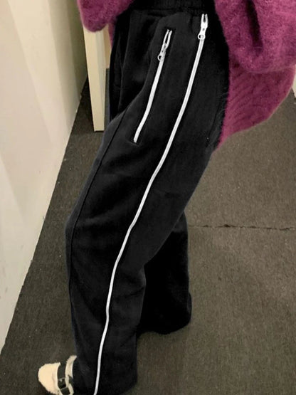 Red Straight Japanese Y2k Sweatpants Winter Warm Harajuku Jogging Pant