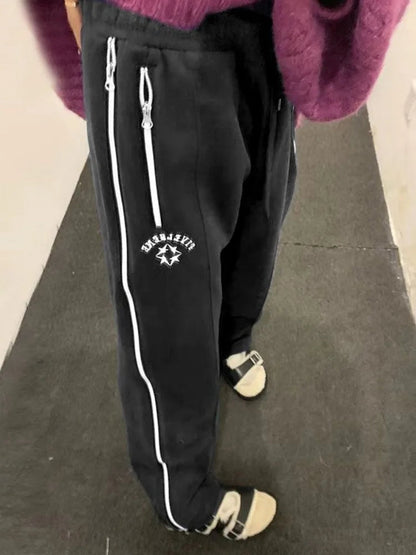 Red Straight Japanese Y2k Sweatpants Winter Warm Harajuku Jogging Pant