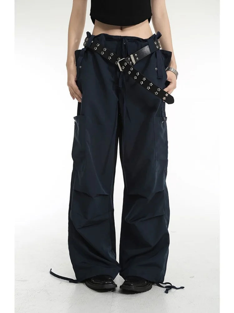 Retro Y2k Cargo High Street Drawstring Wide Leg Aesthetic Pant