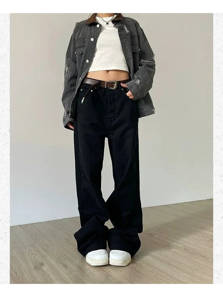 Black Denim Basic Oversize Loose Y2k Retro Pant