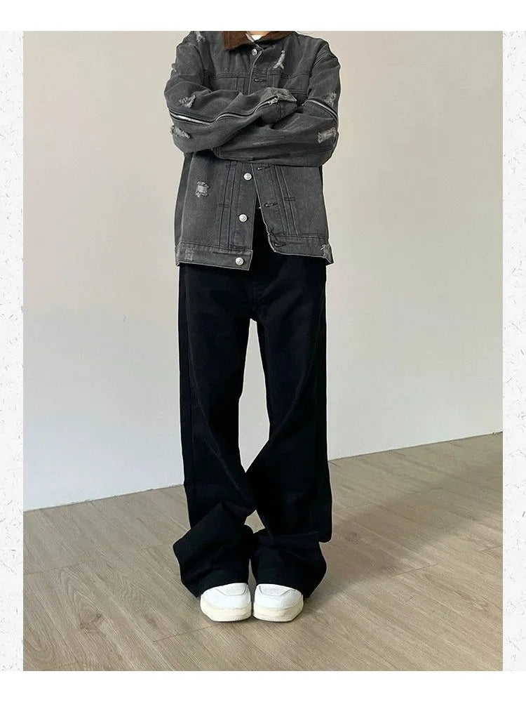Black Denim Basic Oversize Loose Y2k Retro Pant