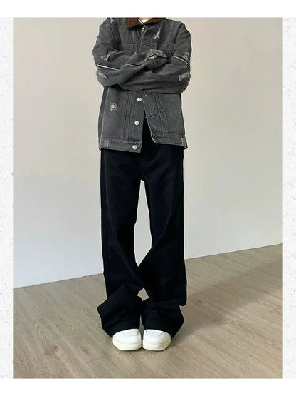 Black Denim Basic Oversize Loose Y2k Retro Pant