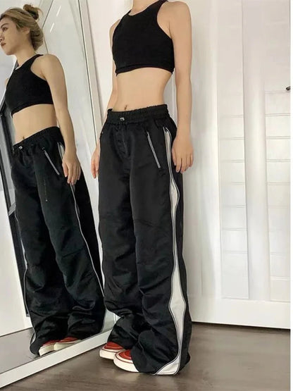 Y2k Beige Parachute Patchwork Baggy Oversize Sweatpants Pant