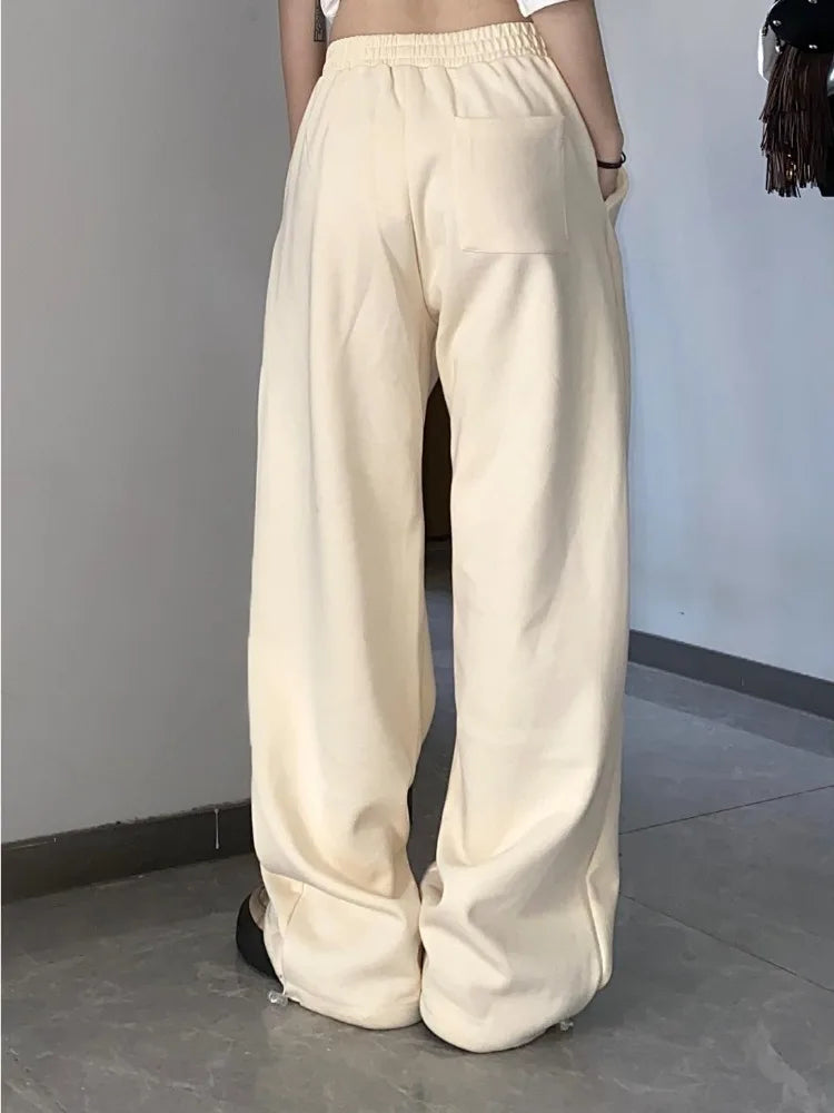 Y2k Beige Track Sports Hip Hop Jogging Sweatpants Oversize Harajuku Pant