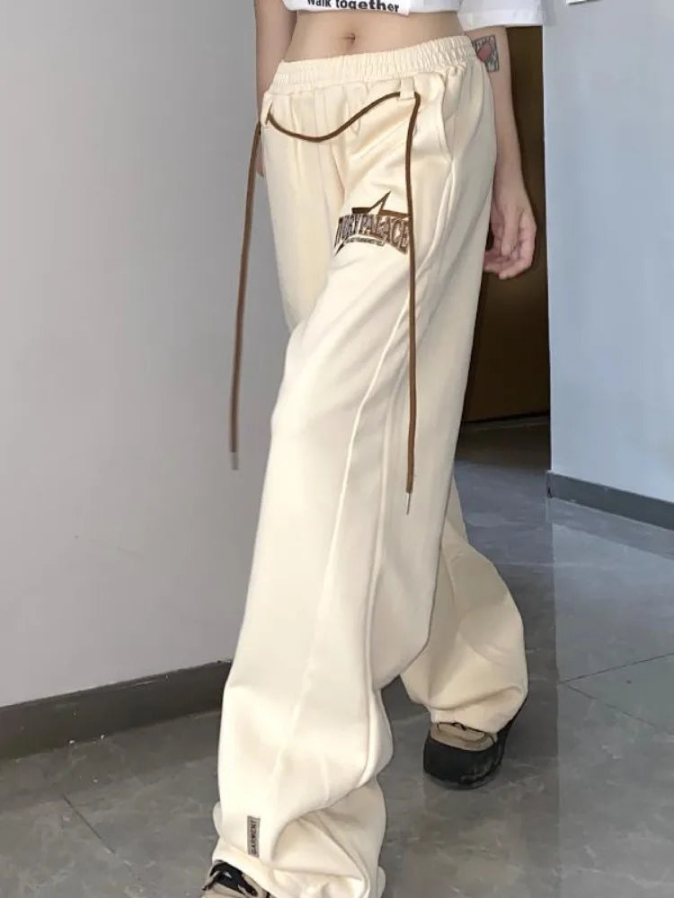 Y2k Beige Track Sports Hip Hop Jogging Sweatpants Oversize Harajuku Pant