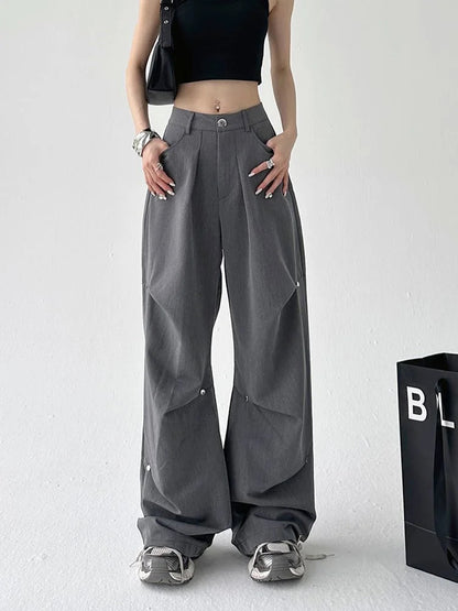 Y2k Cyber Punk Cargo Parachute Hippie Korean Style Black Baggy Wide Pant