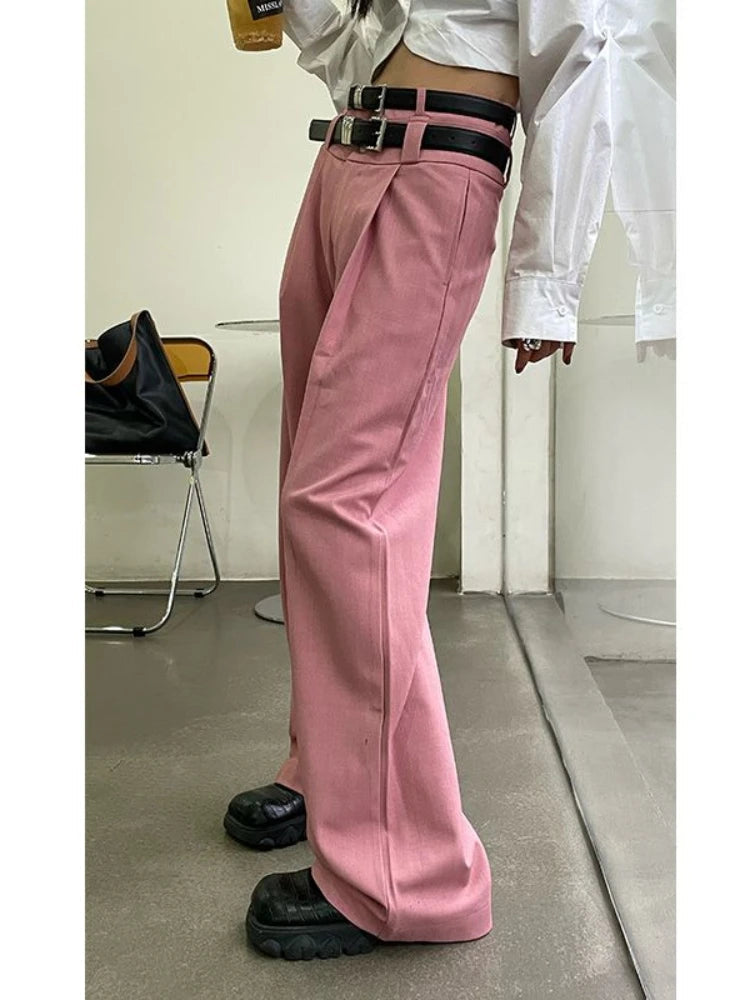 Y2k Korean Style Pink Wide Leg Harajuku Cyber Punk Belt Oversize Hippie Pant