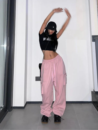 Pink Parachute Cargo Y2k Hip Hop Oversize Jogging Sweatpants