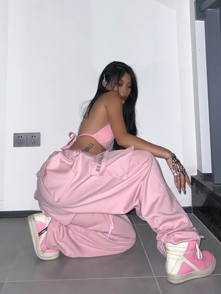 Pink Parachute Cargo Y2k Hip Hop Oversize Jogging Sweatpants