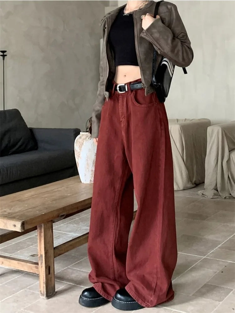 Red Oversize Denim Acubi High Waist Pant