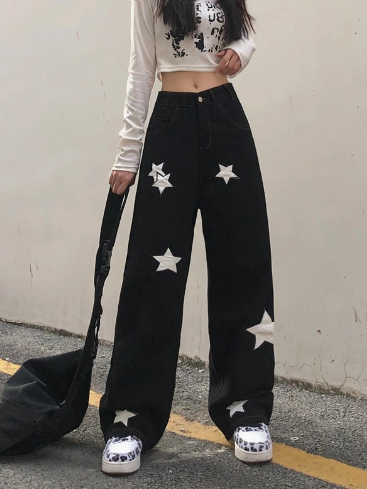Retro Print Black Cargo Gothic Punk Oversize Pant