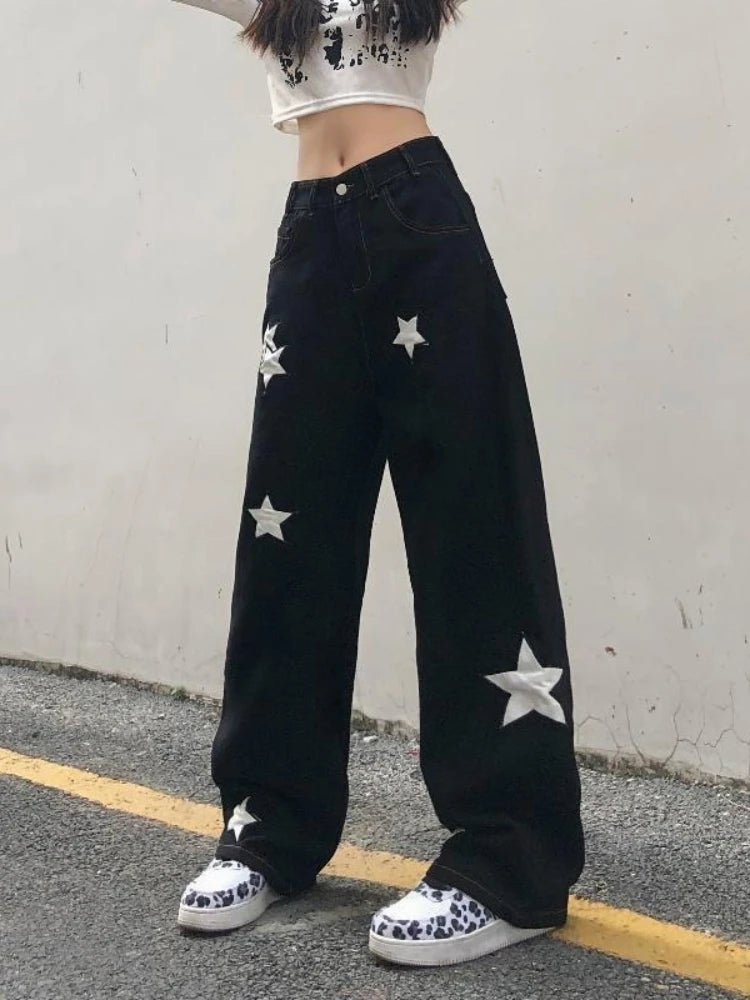 Retro Print Black Cargo Gothic Punk Oversize Pant