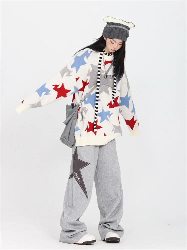 Star Jogging Sweatpants Harajuku Retro Patchwork Pant