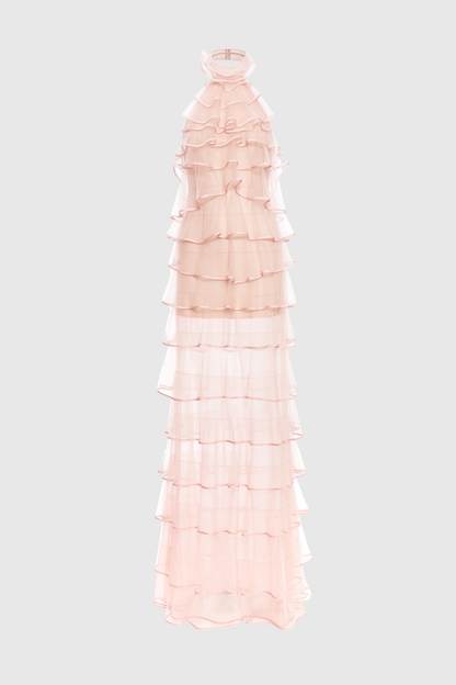 Haidar Halter Ruffle Layer Maxi Dress