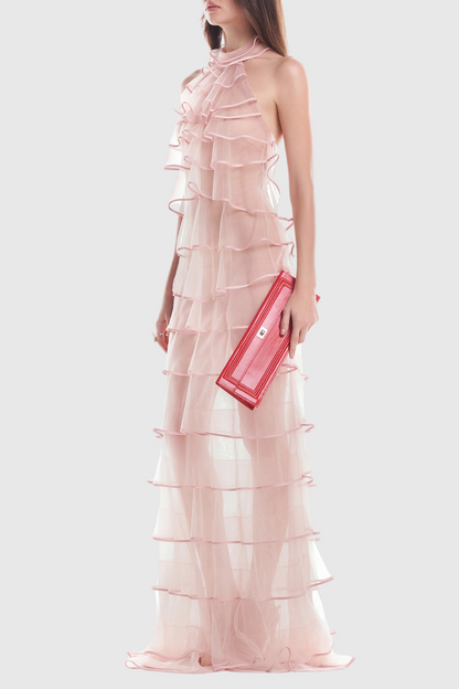 Haidar Halter Ruffle Layer Maxi Dress