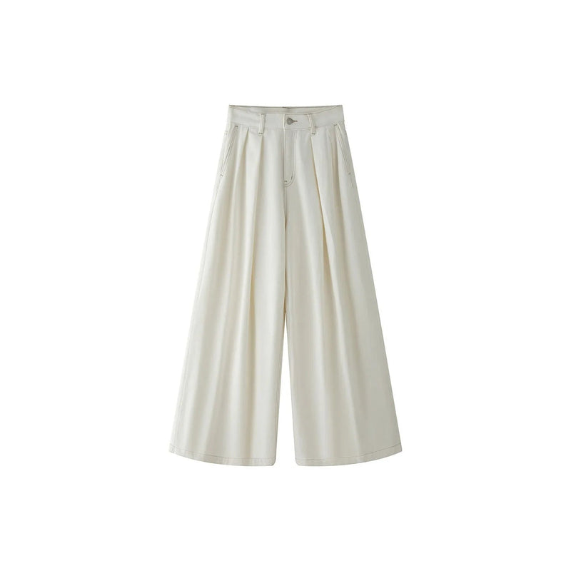 Autumn Commuter Wide White Loose Leisure Cotton Denim Pants