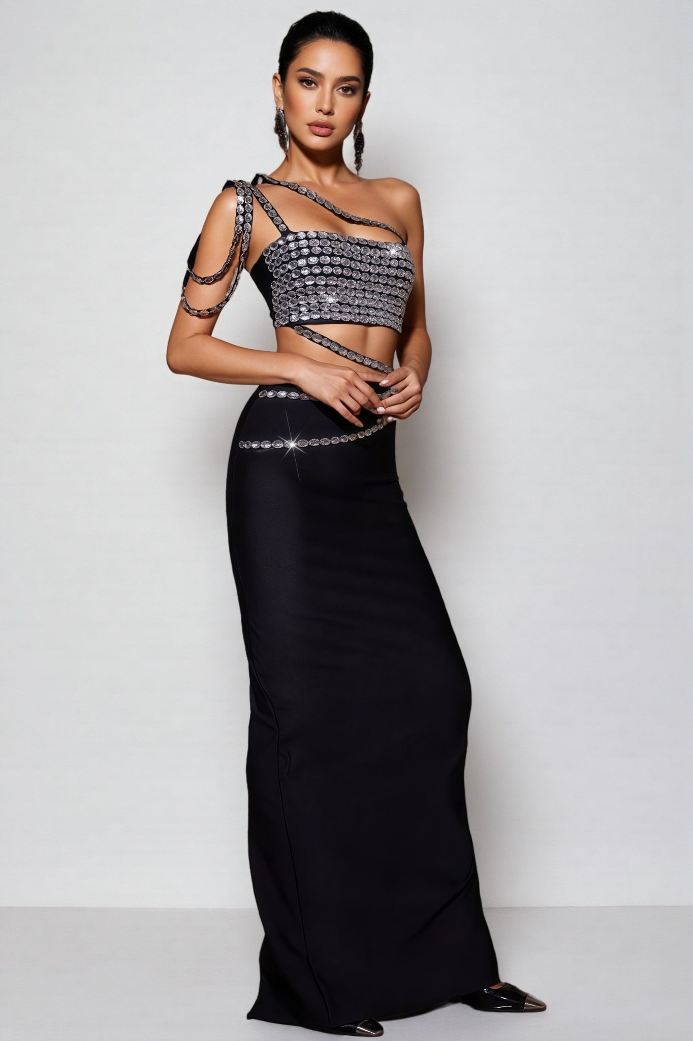 Mikko Rhinestone Bandage Maxi Dress Set