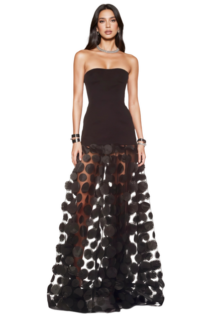 Eryxar Black Polka Dot Mesh Maxi Dress