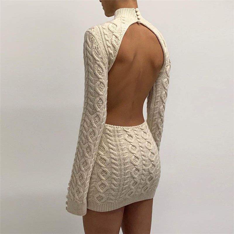Elara - Knitted Back Cut-out Mini Dress