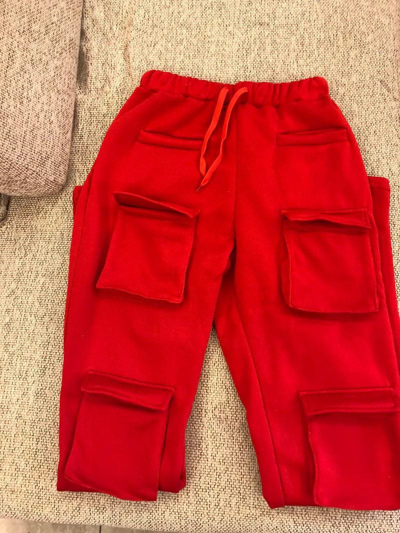 Red Stacked High Waist Tracksuits Joggers Sweatpants