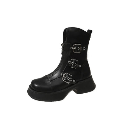 Autumn Metal Belt Buckle Design Punk Waterproof Anti Slip Ankle Boot