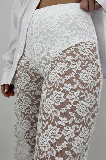 High Waist Patchwork Lace Hollow Out Long Pants