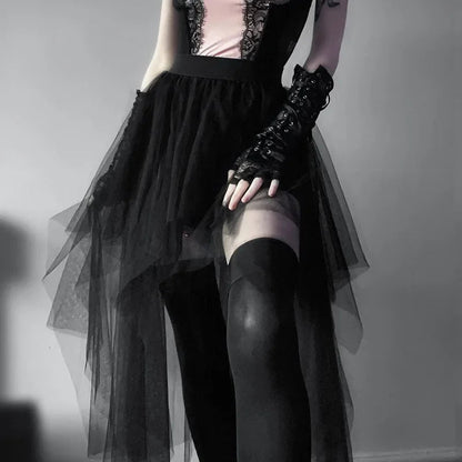 High Waisted Irregular Net Yarn Summer Gothic Clothes Skirt