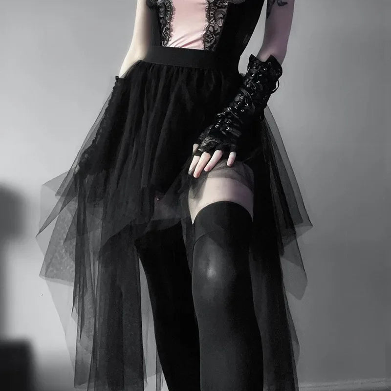 High Waisted Irregular Net Yarn Summer Gothic Clothes Skirt