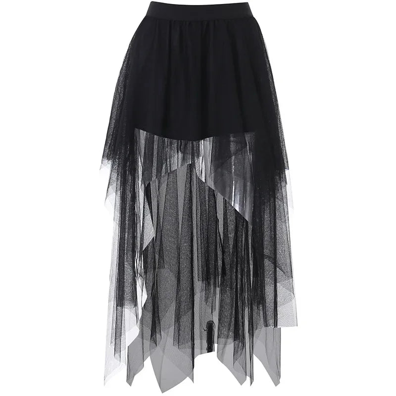 Net Yarn High-waisted Irregular for Gothic Style Summer Skirt