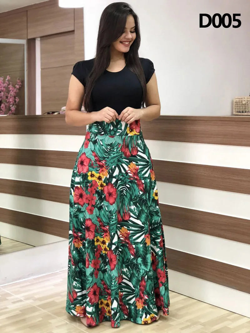 High Fashionable Flower Color Blocking Comfortable Midi Dresses