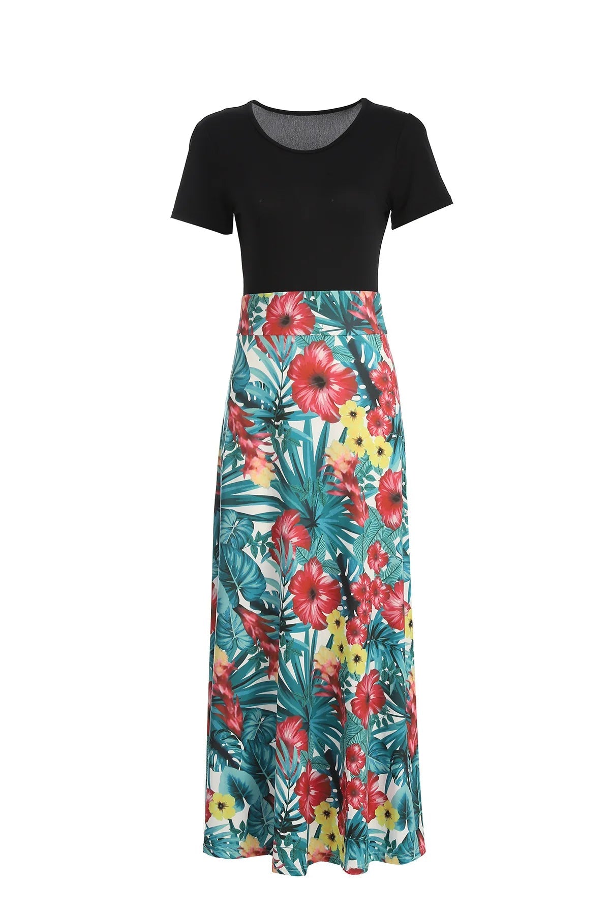 High Fashionable Flower Color Blocking Comfortable Midi Dresses